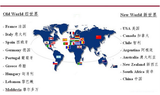 旧世界与新世界葡萄酒地图