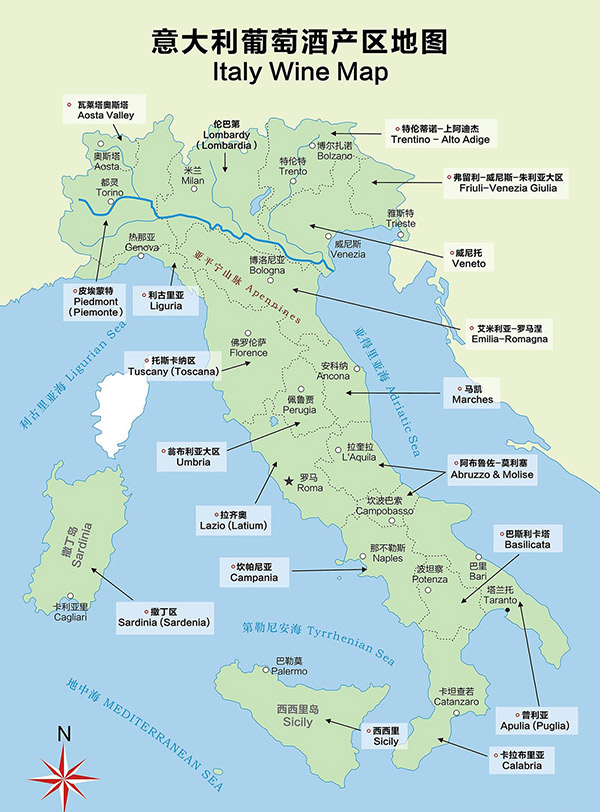 意大利葡萄酒产区地图